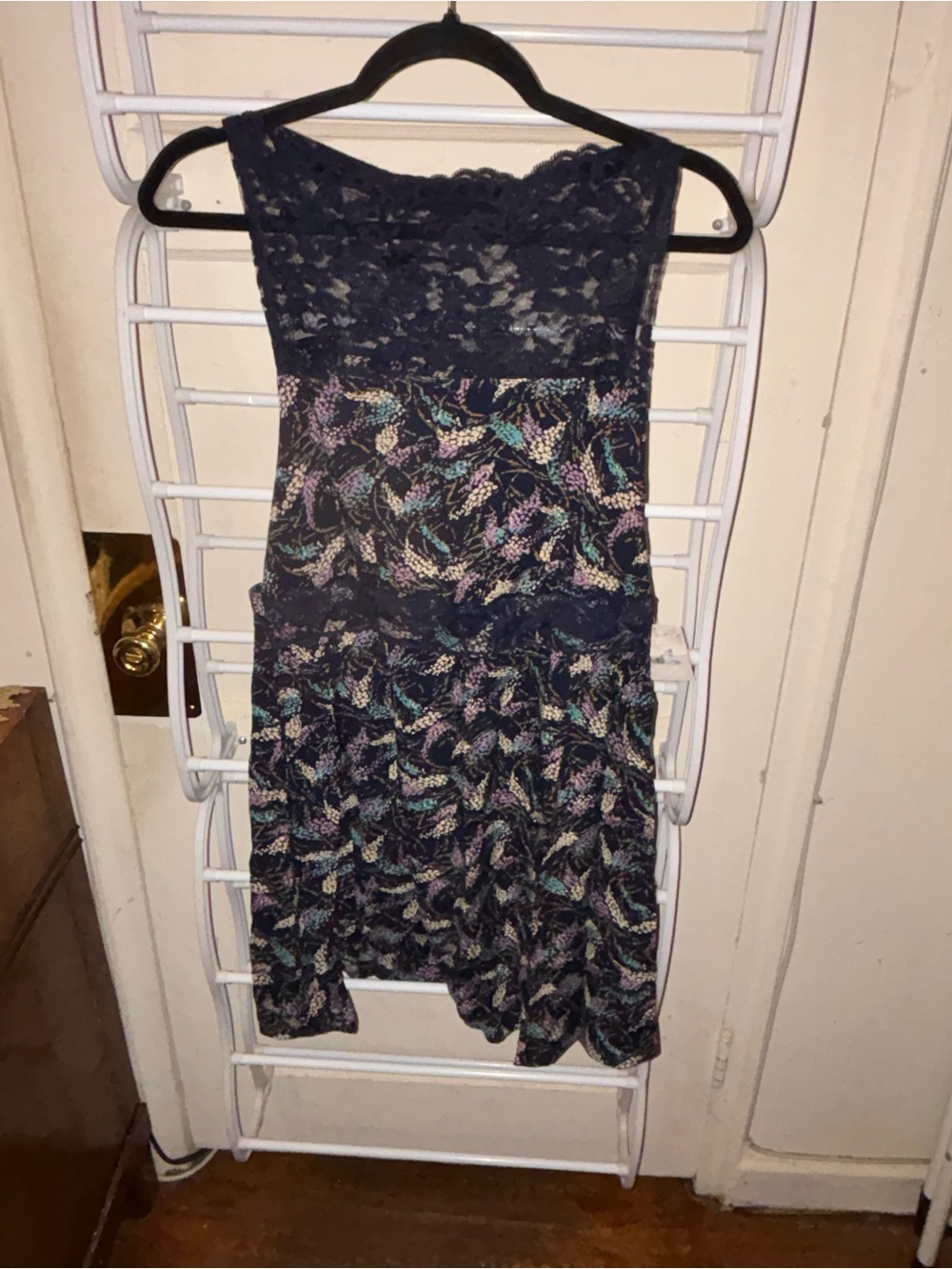 Free People Open Sides Sleeveless Navy Lace Yoke Floral Print Dress Hippie